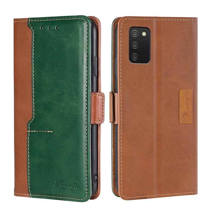 Voor Samsung Galaxy A03S US Edition 165.85mm Contrast Kleur Side Buckle Leather Phone Case (Lichtbruin + Groen)