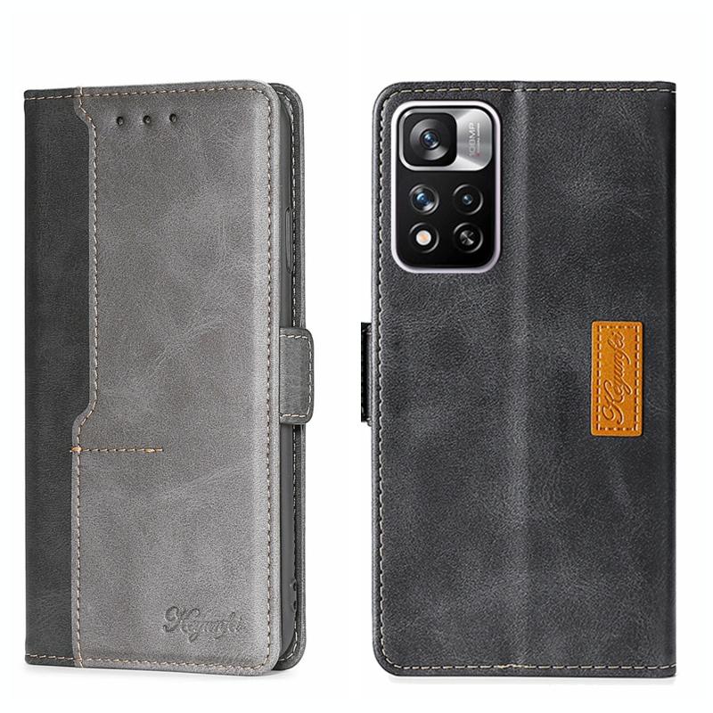 Voor Xiaomi Redmi Note 11 Pro 5G/Redmi Note 11 Pro+ 5G Contrast Kleur Side Buckle Leather Phone Case (Zwart + Grijs)