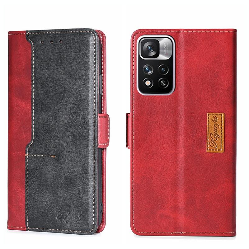 Voor Xiaomi Redmi Note 11 Pro 5G/Redmi Note 11 Pro+ 5G Contrast Kleur Side Buckle Leather Phone Case (Rood + Zwart)