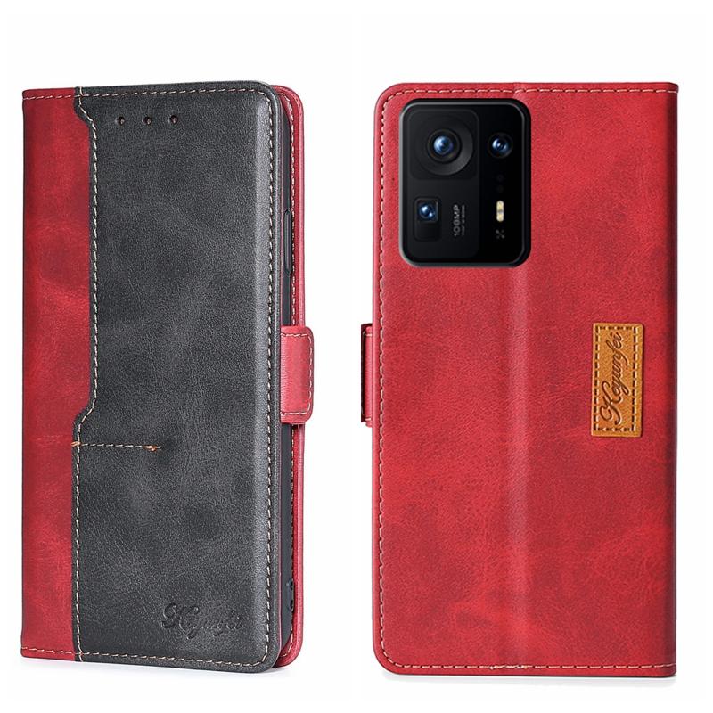 Voor Xiaomi Mix 4 lederen telefoonhoes met contrasterende kleur aan de zijkant (rood + zwart)