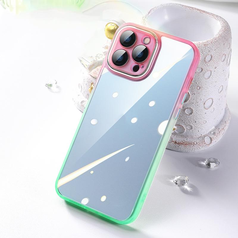 Gradient Diamond Frame telefoonhoesje voor iPhone 13 Pro Max (roze groen)