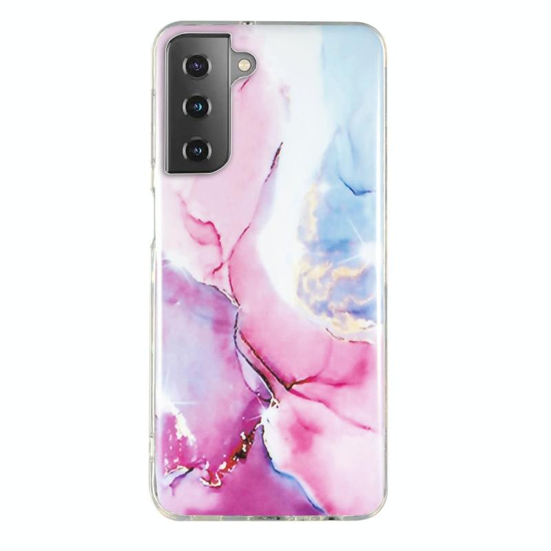 Voor Samsung Galaxy S21 + 5G IMD marmer patroon TPU telefoonhoesje (roze blauw)