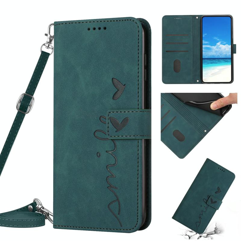 Voor Motorola Edge 20 Pro Skin Feel Heart Pattern lederen telefoonhoes met lanyard