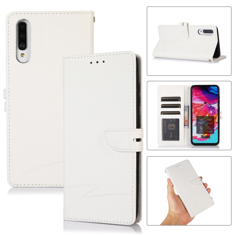 Voor Samsung Galaxy A70 Cross Texture Horizontal Flip Leather Phone Case (Wit)