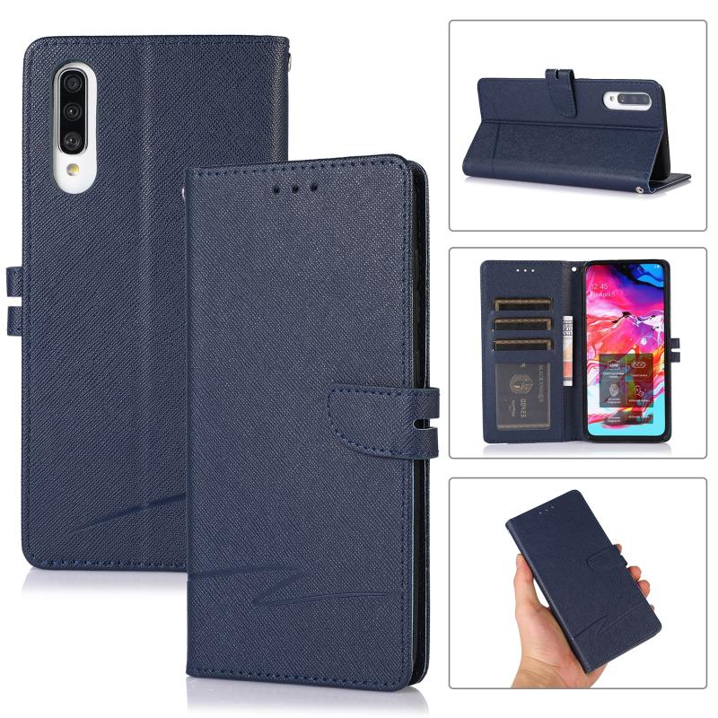 Voor Samsung Galaxy A70 Cross Texture Horizontal Flip Leather Phone Case (Donkerblauw)