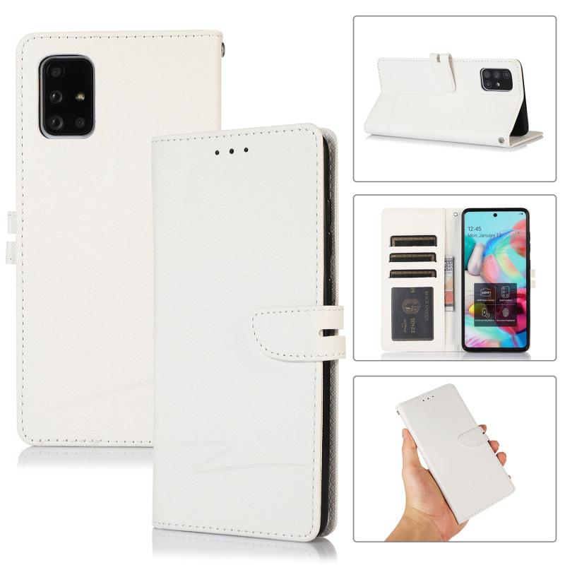 Voor Samsung Galaxy A71 Cross Texture Horizontal Flip Leather Phone Case (Wit)
