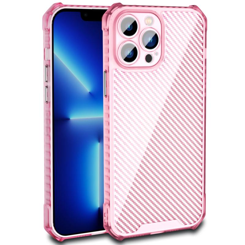 Koolstofvezeltextuur schokbestendig telefoonhoesje voor iPhone 11 (transparant roze)