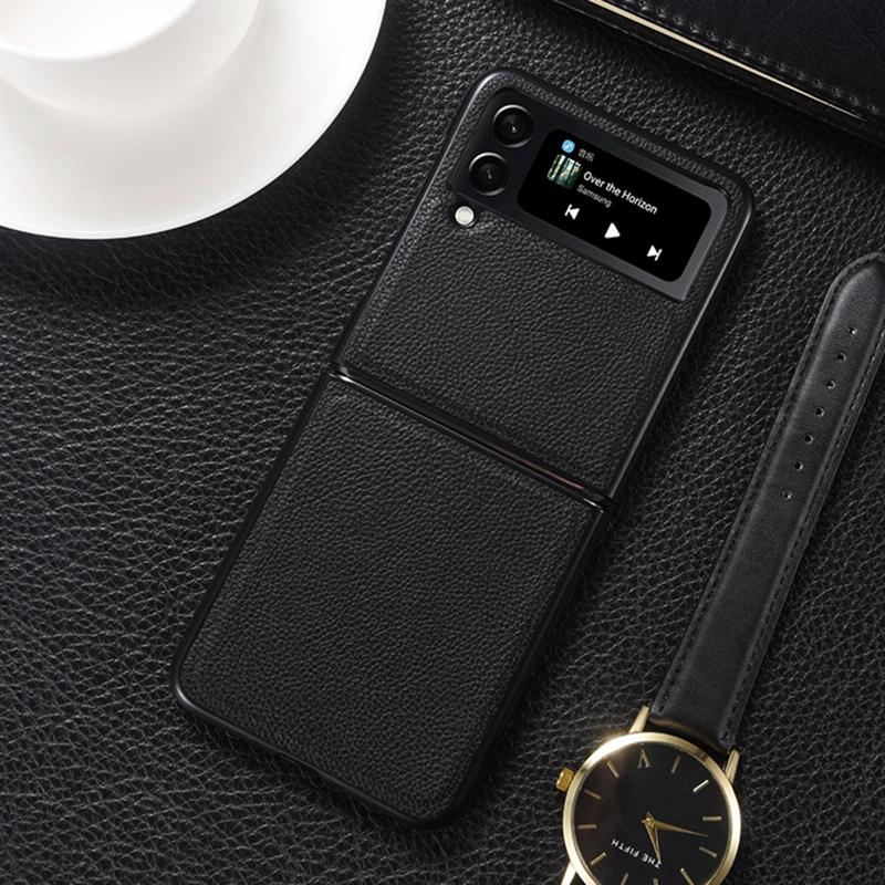 Voor Samsung Galaxy Z Flip4 5G echt leer schokbestendig beschermend telefoonhoesje