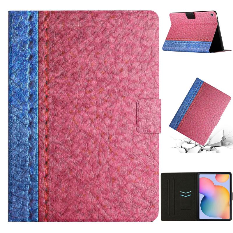 Voor Samsung Galaxy Tab A7 Lite T220 Stitching Effen Kleur Smart Leather Tablet Case (Rose Red)