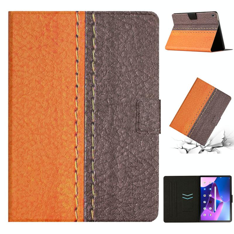 Voor Lenovo Tab M10 Plus Stiksels Effen Kleur Smart Leather Tablet Case (Oranje)