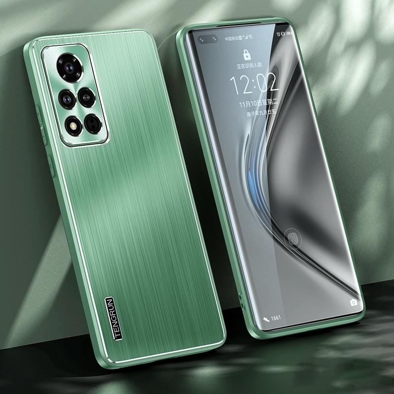 Voor Honor V40 5G schokbestendig telefoonhoesje met geborstelde textuur (matcha groen)
