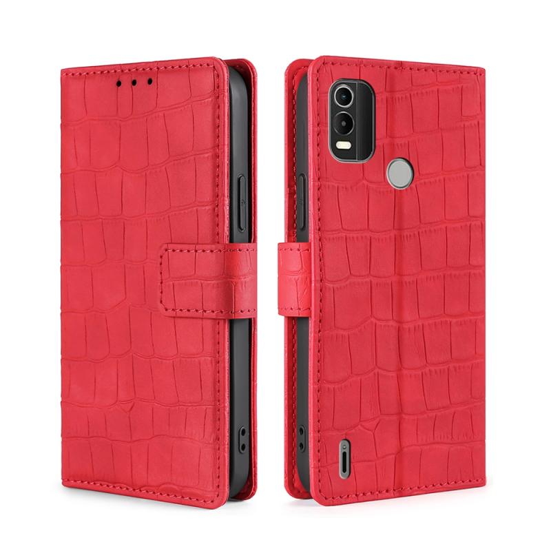 Voor Nokia C21 Plus Skin Feel Krokodil Magnetische Sluiting Lederen Telefoonhoes (Rood)