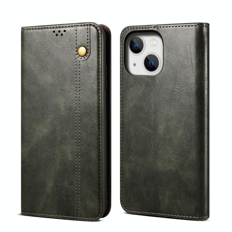 Simple Wax Crazy Horse Texture Horizontal Flip Leather Case voor iPhone 14 (Donkergroen)