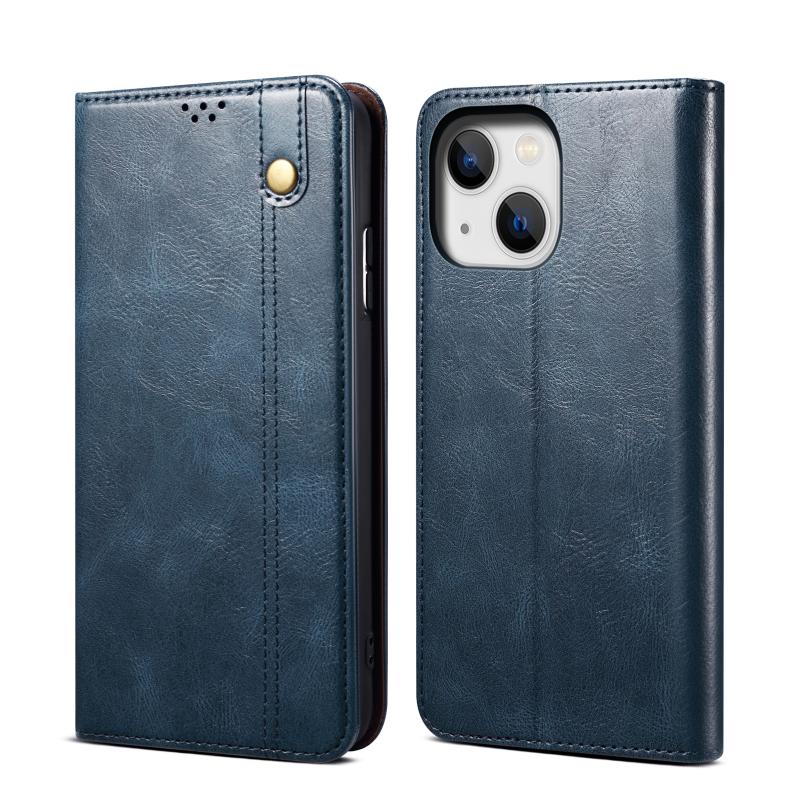 Simple Wax Crazy Horse Texture Horizontal Flip Leather Case voor iPhone 14 (Marineblauw)