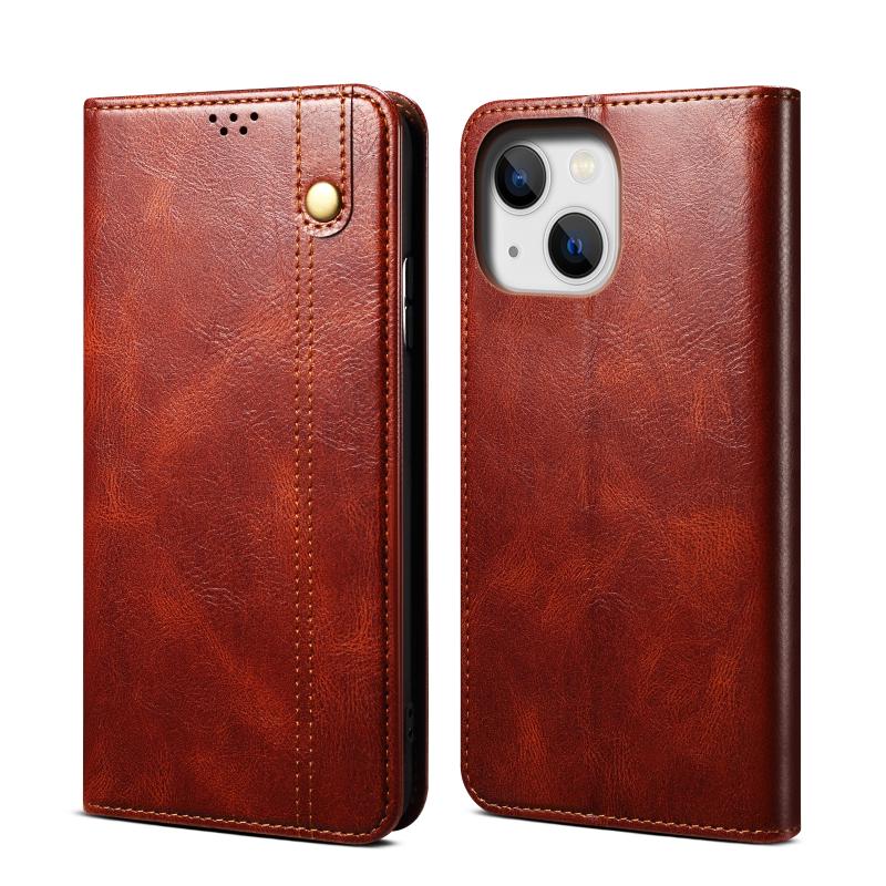 Simple Wax Crazy Horse Texture Horizontal Flip Leather Case voor iPhone 14 (Bruin)