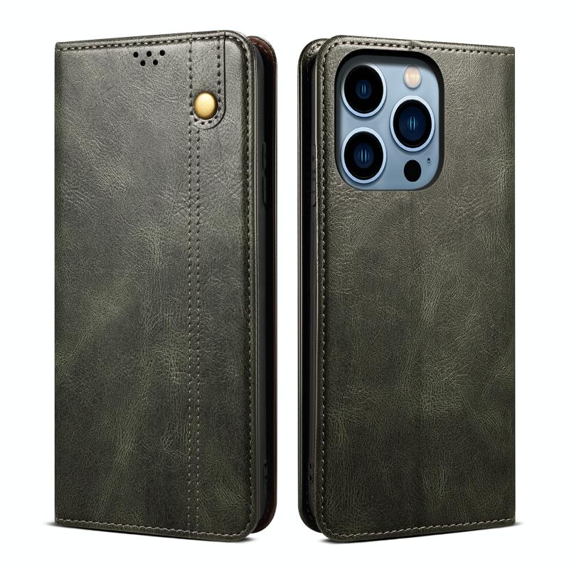 Simple Wax Crazy Horse Texture Horizontal Flip Leather Case voor iPhone 14 Pro