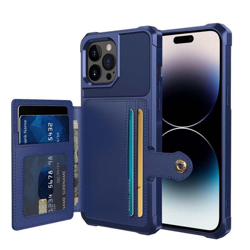 Magnetic Wallet Card Bag Leather Phone Case For iPhone 14 Pro(Navy Blue)