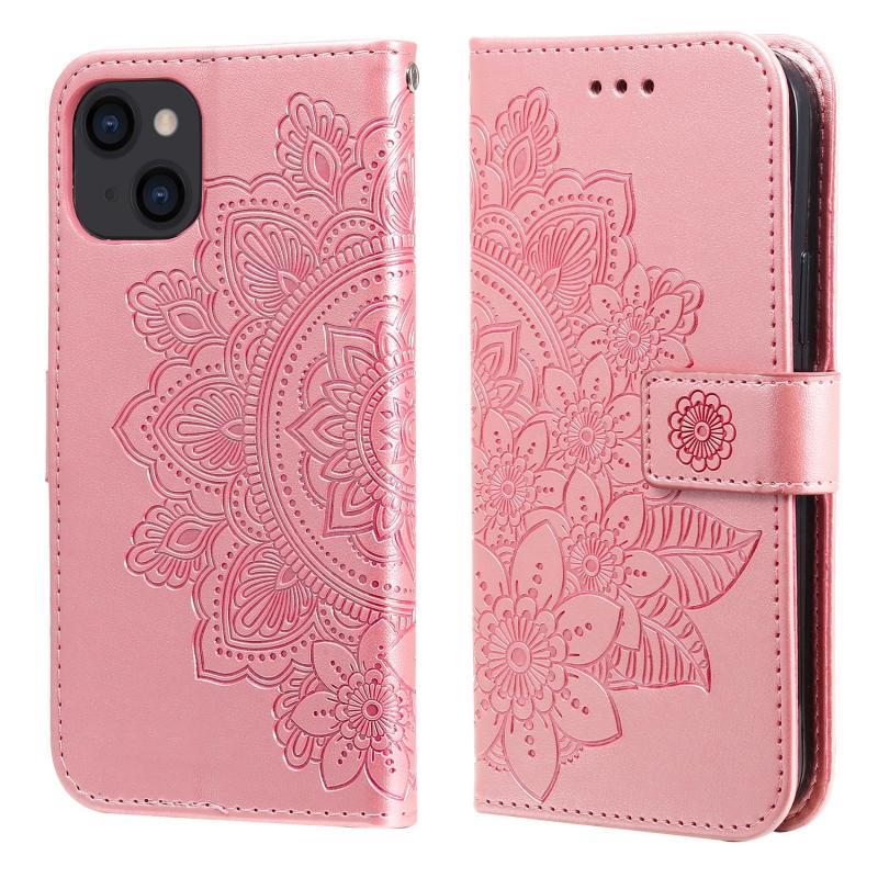 7-petal Flowers Embossing Leather Case For iPhone 14(Rose Gold)
