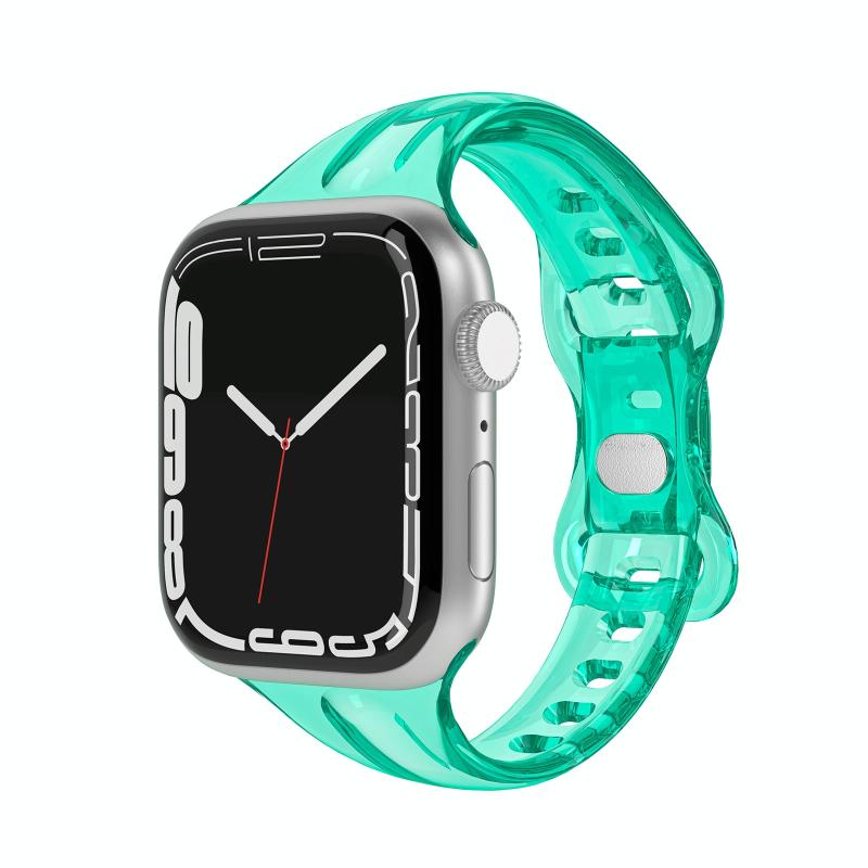 TPU 8-gesp horlogeband voor Apple Watch Series 7 45 mm / 6 & SE & 5 & 4 44 mm / 3 & 2 & 1 42 mm (transparant cyaan)