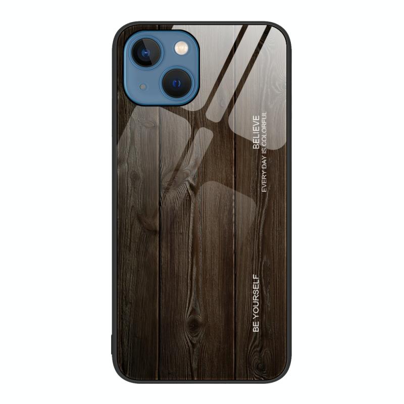Wood Grain Glass Protective Case For iPhone 13(Black)