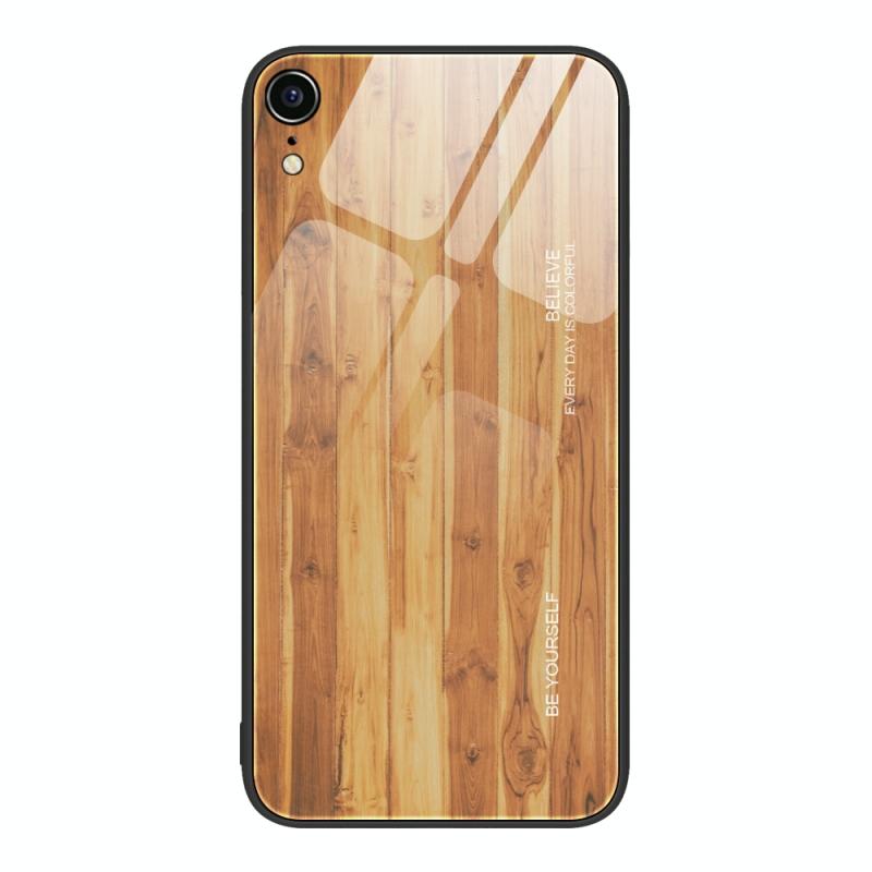 Wood Grain Glass Protective Case For iPhone XR(Yellow)