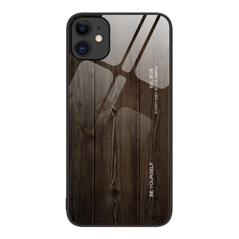 Wood Grain Glass Protective Case For iPhone 11(Black)