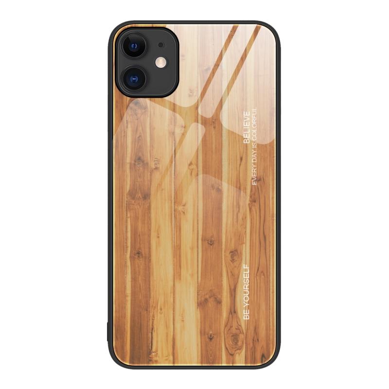 Wood Grain Glass Protective Case For iPhone 11(Yellow)