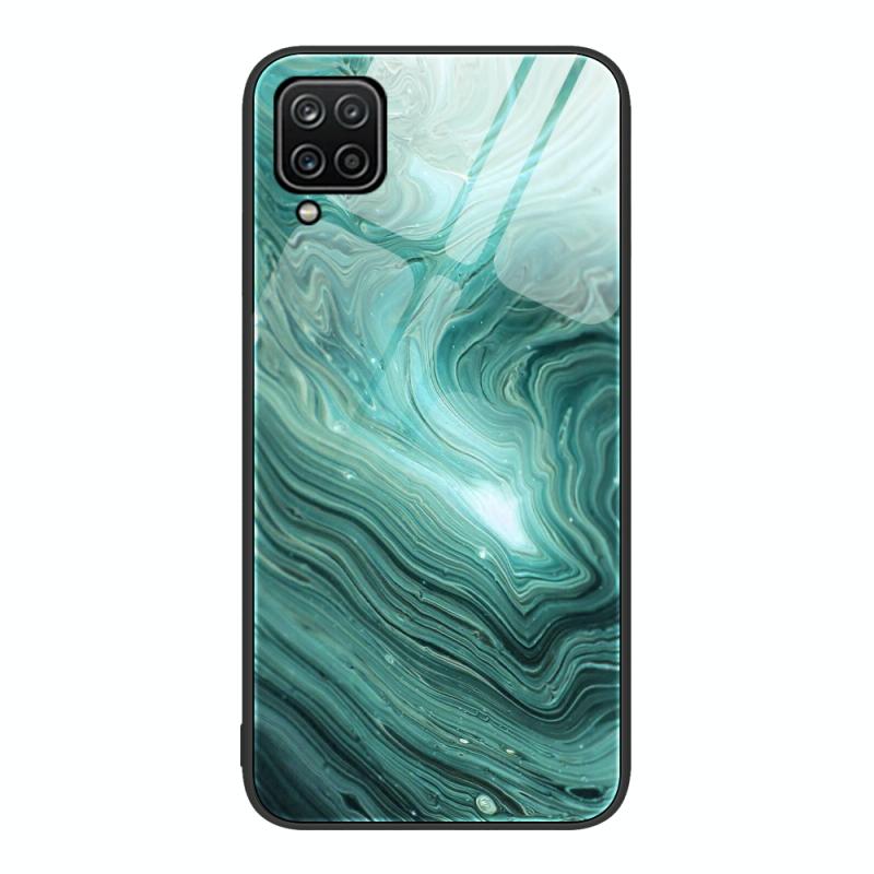 For Samsung Galaxy A12 5G Marble Pattern Glass Protective Phone Case(Water Waves)