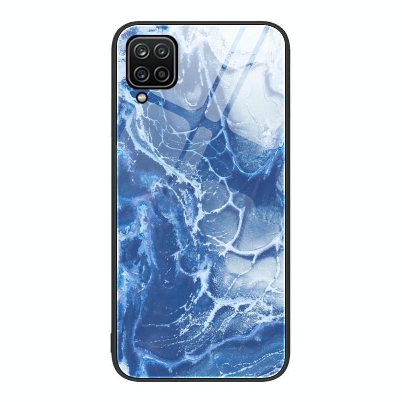 For Samsung Galaxy A12 5G Marble Pattern Glass Protective Phone Case(Blue Ocean)