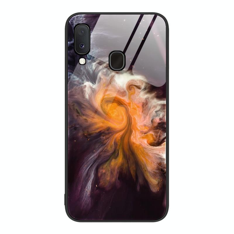 For Samsung Galaxy A20e Marble Pattern Glass Protective Phone Case(Typhoon)