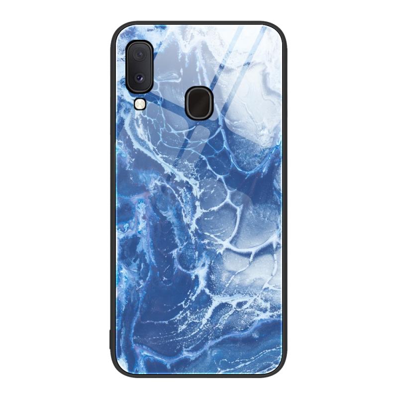 For Samsung Galaxy A20e Marble Pattern Glass Protective Phone Case(Blue Ocean)
