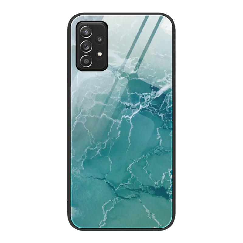 For Samsung Galaxy A52 Marble Pattern Glass Protective Phone Case(Green Ocean)