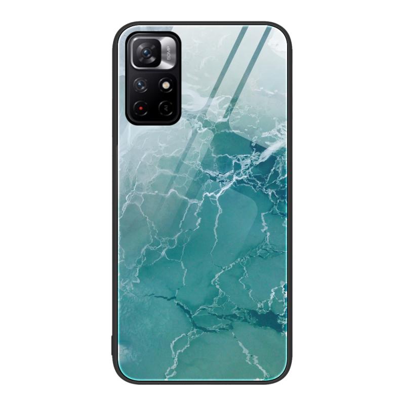 For Xiaomi Poco M4 Pro 5G Marble Pattern Glass Protective Phone Case(Green Ocean)