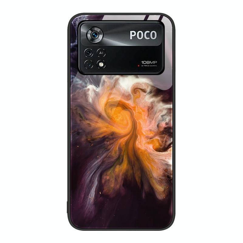 For Xiaomi Poco X4 Pro 5G Marble Pattern Glass Protective Phone Case(Typhoon)