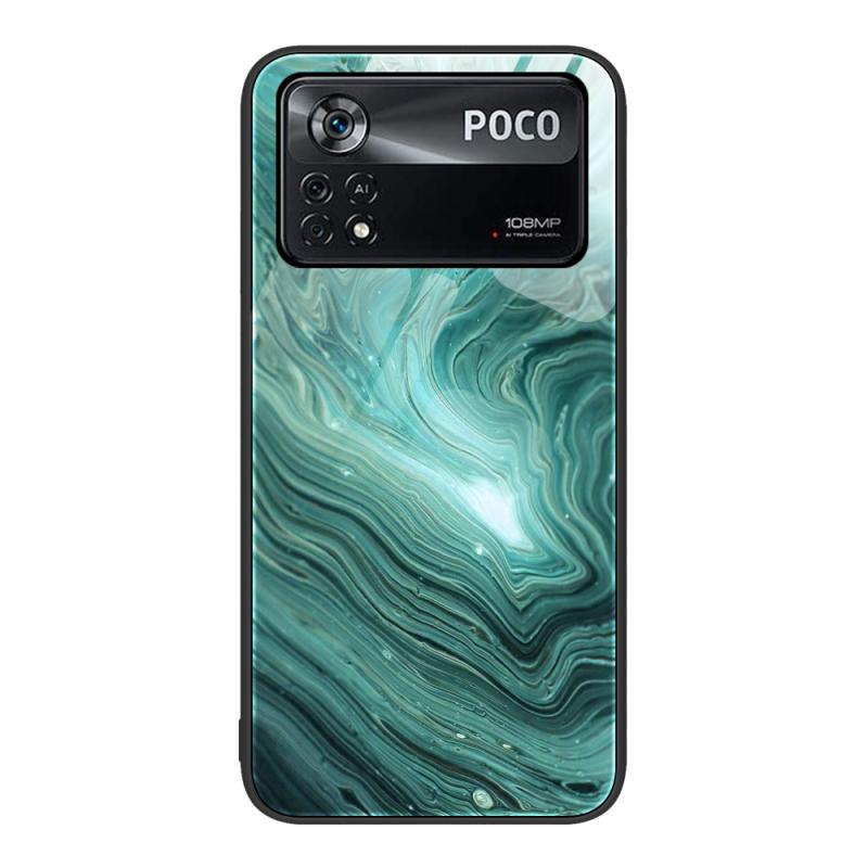 For Xiaomi Poco X4 Pro 5G Marble Pattern Glass Protective Phone Case(Water Waves)