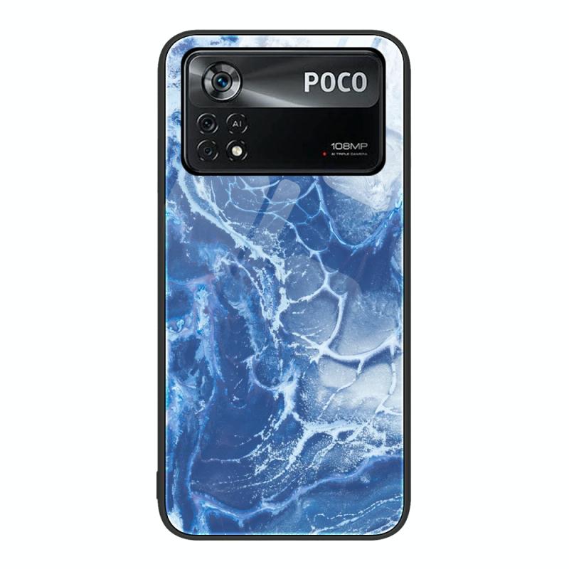 For Xiaomi Poco X4 Pro 5G Marble Pattern Glass Protective Phone Case(Blue Ocean)