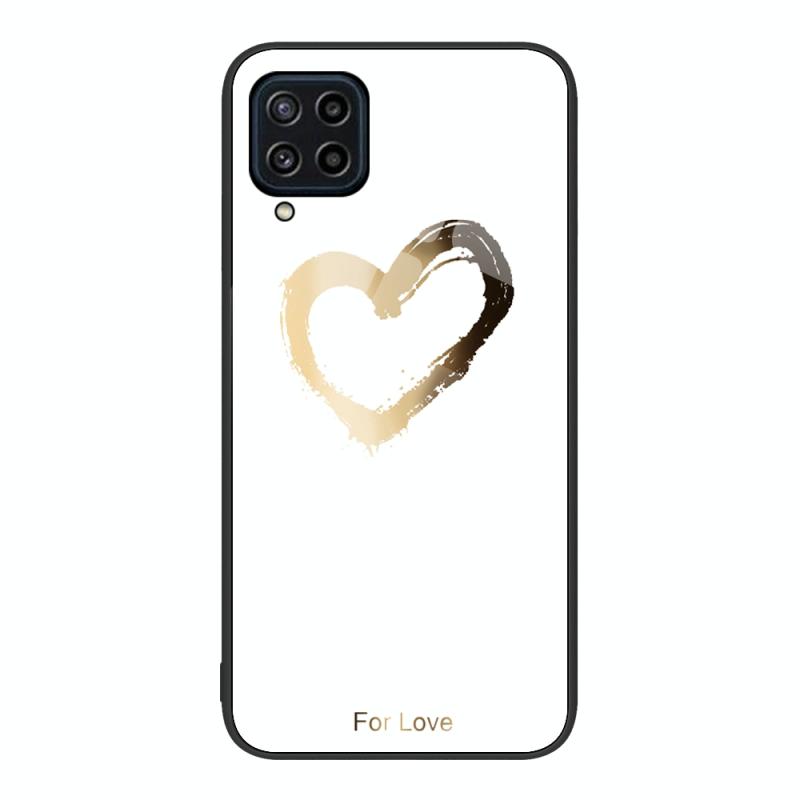 For Samsung Galaxy M32 Colorful Painted Glass Phone Case(Golden Love)