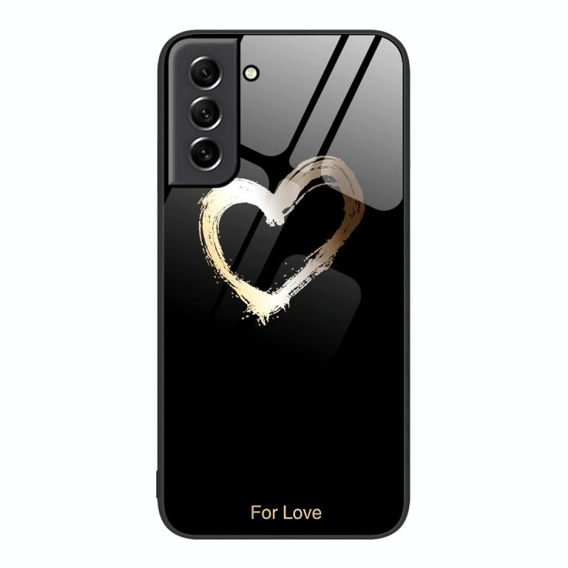 For Samsung Galaxy S21 5G Colorful Painted Glass Phone Case(Black Love)