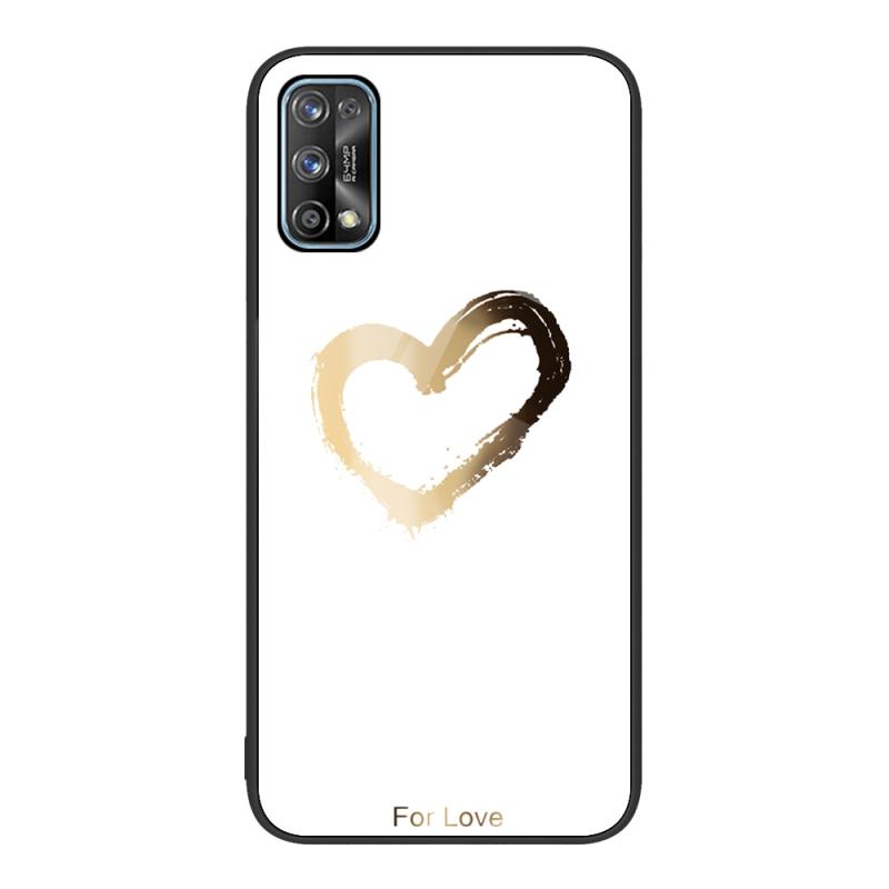 Voor Realme 7 Kleurrijk Geschilderd Glas Telefoonhoesje (Gouden Liefde)