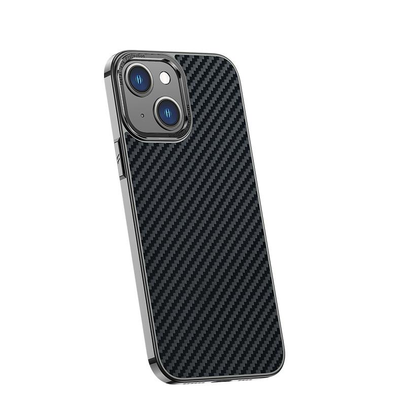 Voor iPhone 14 Plus koolstofvezel Kevlar galvaniseren telefoonhoes