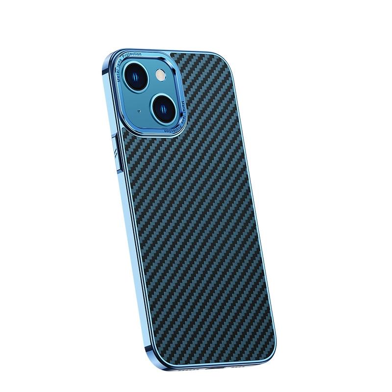 Voor iPhone 14 Plus Koolstofvezel Kevlar Galvaniseren Telefoon Case (Sierra Blauw)