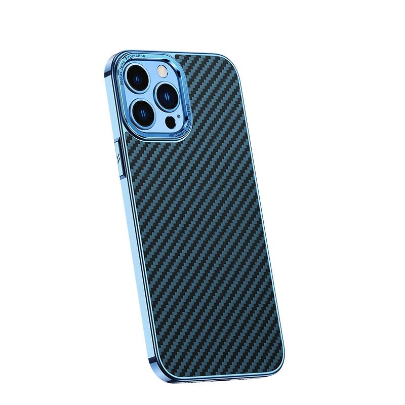 Voor iPhone 14 Pro Max Koolstofvezel Kevlar Galvaniseren Telefoon Case (Sierra Blauw)