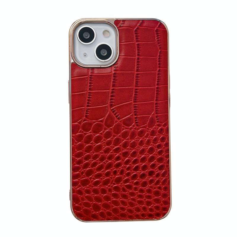Voor iPhone 14 Krokodil Textuur Echt Leer Nano Galvaniseren Telefoon Case (Rood)