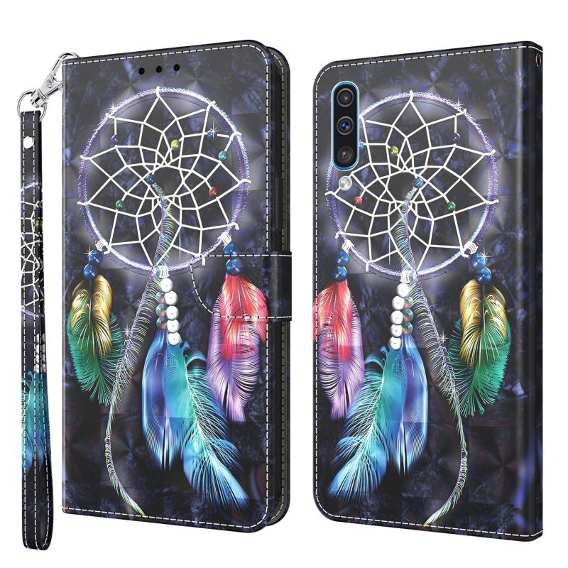Voor Samsung Galaxy A30s / A50s / A50 3D geverfde lederen telefoonhoes (kleurrijke dromenvanger)