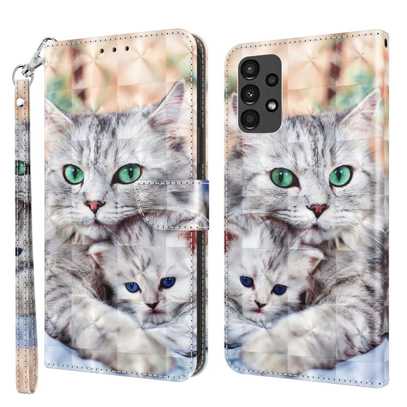 Voor Samsung Galaxy A13 5G / 4G 3D geverfde lederen telefoonhoes (twee liefhebbende katten)
