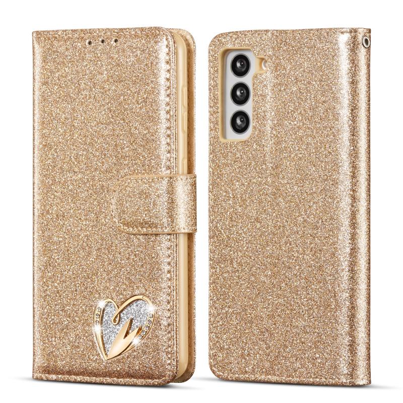 Voor Samsung Galaxy S21 5G/S21+ 5G Glitter Poeder Liefde Lederen Telefoonhoes (Goud)