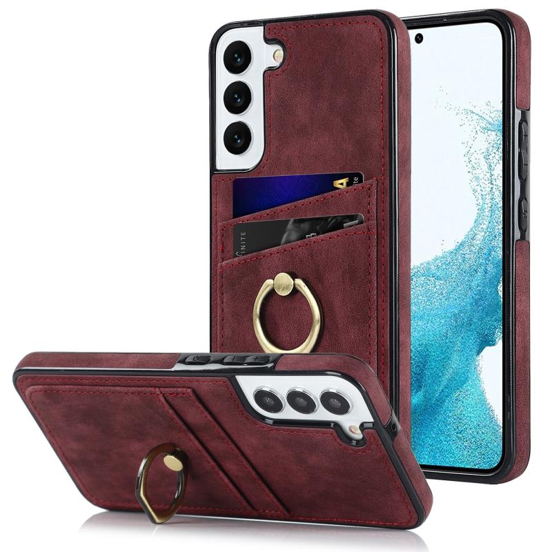 For Samsung Galaxy S22+ 5G Vintage Patch Leather Phone Case with Ring Holder(Red)