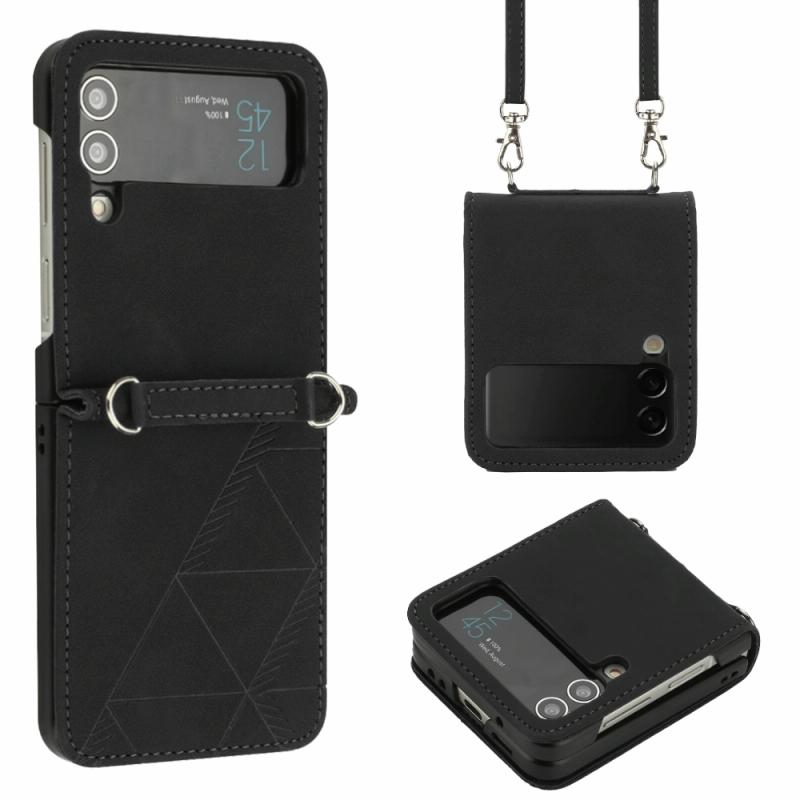 For Samsung Galaxy Z Flip3 5G Crossbody 3D Embossed Leather Phone Case(Black)