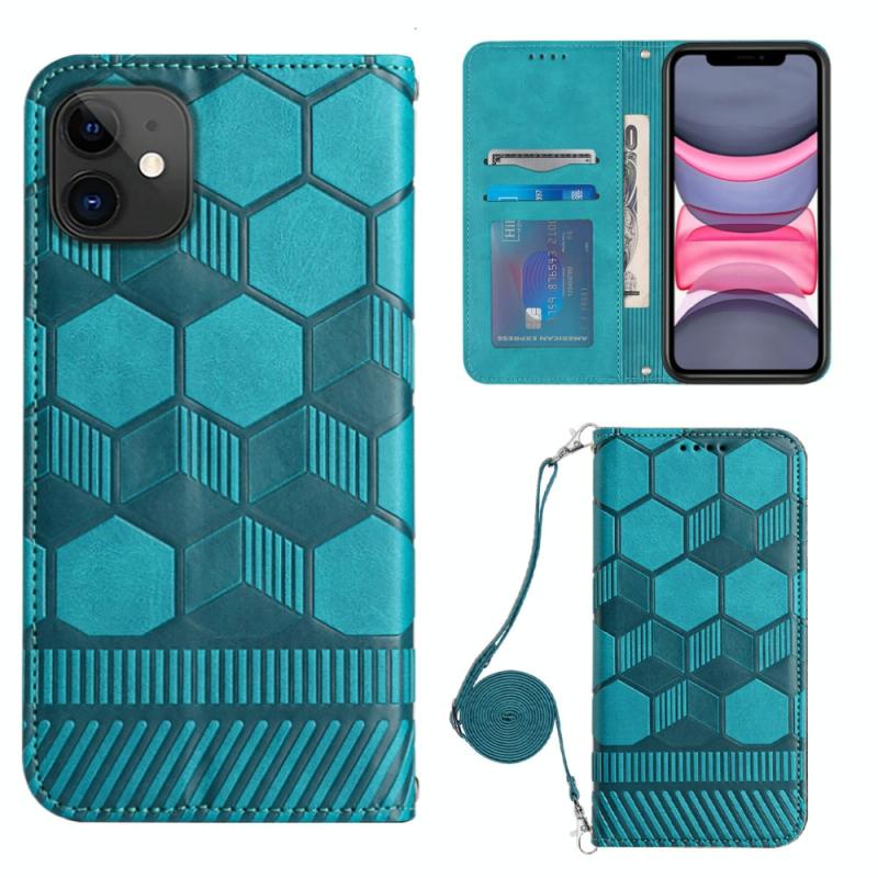 Crossbody Football Texture Magnetic PU Phone Case For iPhone 11(Light Blue)