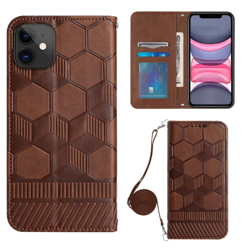 Crossbody Football Texture Magnetic PU Phone Case For iPhone 11(Brown)